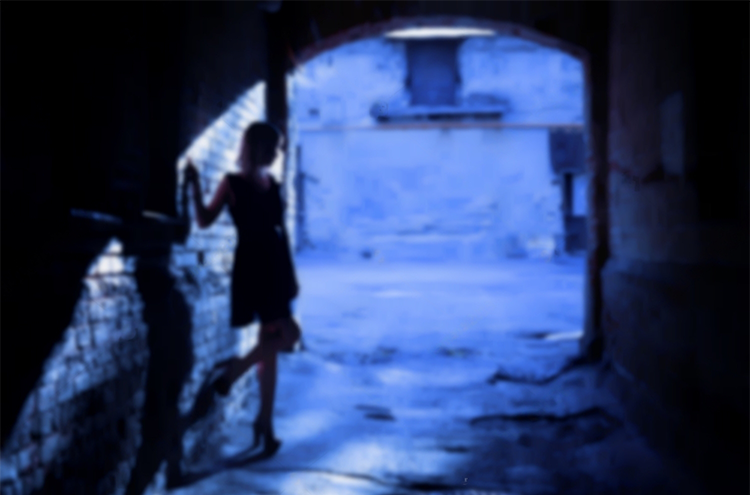 A silhouette of a slutty woman in a black alley (blurred background)